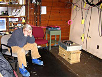 Research associate Dana Hrubes sits in the empty Cusp laboratory in the Skylab science building in early November.