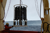 Trace metal CTD in front of the Dotson Ice Shelf. Photo by Patricia Yager. 