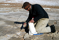 Rock sample collecting in the McMurdo Dry Valleys. Photo by Peter Rejcek. Image courtesy of NSF/USAP Photo Library.