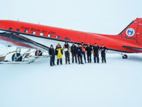 International collaborative airborne survey team with Australia's BT-67 Basler. Photo by Lenneke Jong, Australian Antarctic Division
