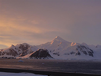 Glaciated mountains taken from Rothera Research Station. Photo by Jonathan Kingslake, British Antarctic Survey, Lamont-Doherty Earth Observatory
