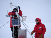 Matt Lazzara checks an Automatic Weather System.  Photo by Matthew Lazzara. Image courtesy of NSF/USAP Photo Library. Matt Lazzara checks an Automatic Weather System.  Photo by Matthew Lazzara. Image courtesy of NSF/USAP Photo Library.