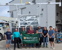 'ADAPT instrument after compatibility test at CSBF. Dana Braun, Marion Sudvarg, Brian Rauch, Jim Buckley, Malee Alway, Blake Bal, Richard
Bose and Ashtar Aggelopoulus. Photo courtesy of CSBF staff.'
