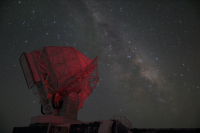 The South Pole Telescope observing during the 2026 Austral winter season with the Milky Way Galaxy in the background. Photo by Anjali Sehrawat