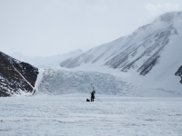 Annual maintenance on the Canada Glacier meteorological station. Photo by Kayla Hubbard.