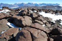 The Friis Hills rise above the Taylor Valley in Victoria Land, Antarctica. Photo by Elaine Hood, courtesy of the USAP Photo Library.