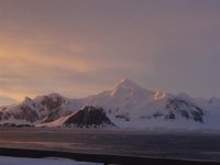 Glaciated mountains taken from Rothera Research Station. Photo by Jonathan Kingslake, British Antarctic Survey, Lamont-Doherty Earth Observatory.