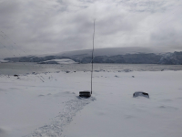 Remote Air Sampling Unit for NOAA in use near Arthur Harbor, Palmer Station. Photo by Marissa Goerke.