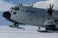 LC-130 aircraft taking off from Williams Field with the SCARGO sampling inlets above the cockpit. Photo by Mack Goodstein (NCAR).