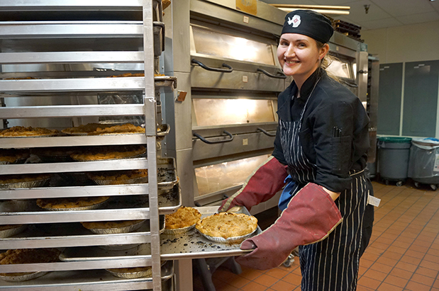Baker prepares pies