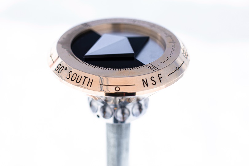 A metal marker for the South Pole