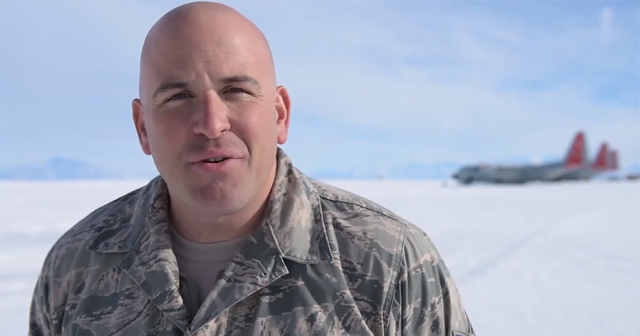 Officers and enlisted personnel of the 109th Airlift Wing of the New York Air National Guard offer Thanksgiving Day greetings from Antarctica