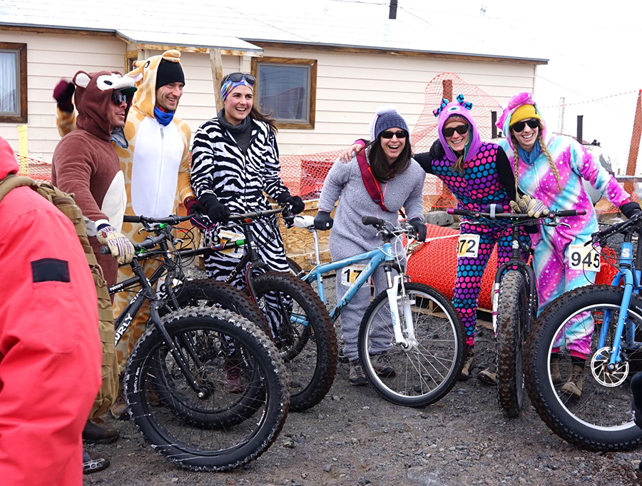 A 'biker gang' of costumed riders.