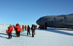 U.S. Antarctic Program participants arrive at Pegasus Airfield at the beginning of the austral summer field season.