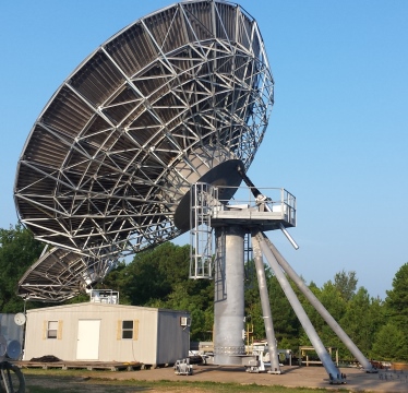 A view of the RIES satellite antenna during a test build in Texas